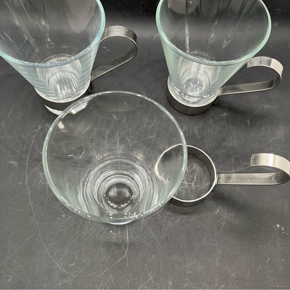 BORMIOLI 3 Glasses W/stainless steel 8oz glass Mug ITALIAN COFFEE ESPRESSO - Picture 3 of 12